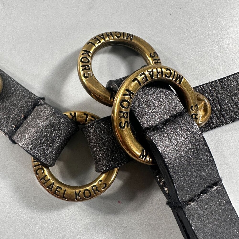 Michael Kors D Ring Statement Belt Skinny Studded Leather Accent Accessories - Picture 3 of 12